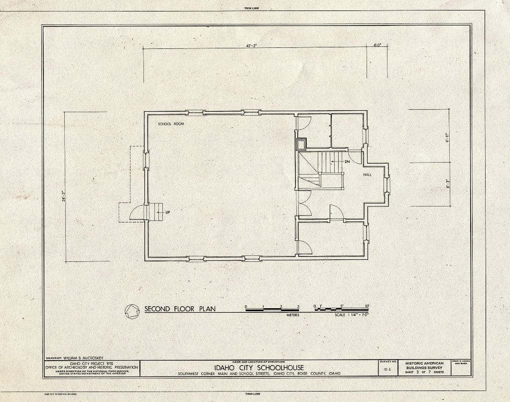 Blueprint HABS ID,8-IDCI,2- (Sheet 3 of 7) - Idaho City Schoolhouse, School & Main Streets, Idaho City, Boise County, ID