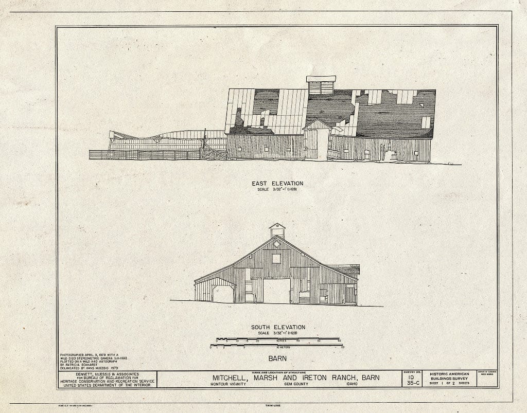 Blueprint HABS ID,23-Mont.V,2C- (Sheet 1 of 2) - Mitchell, Marsh & Ireton Ranch, Barn, Montour, Gem County, ID