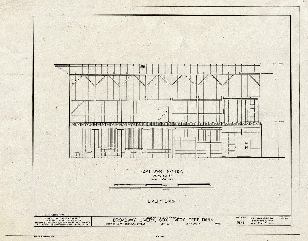 Blueprint HABS ID,23-Mont,3B- (Sheet 2 of 3) - Broadway Livery, Feed Barn, West of North Broadway Street, Montour, Gem County, ID