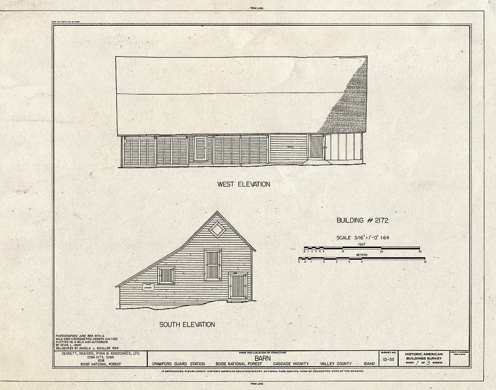 Blueprint HABS ID,43-CASC.V,2A- (Sheet 1 of 3) - Crawford Guard Station, Barn, Cascade, Valley County, ID