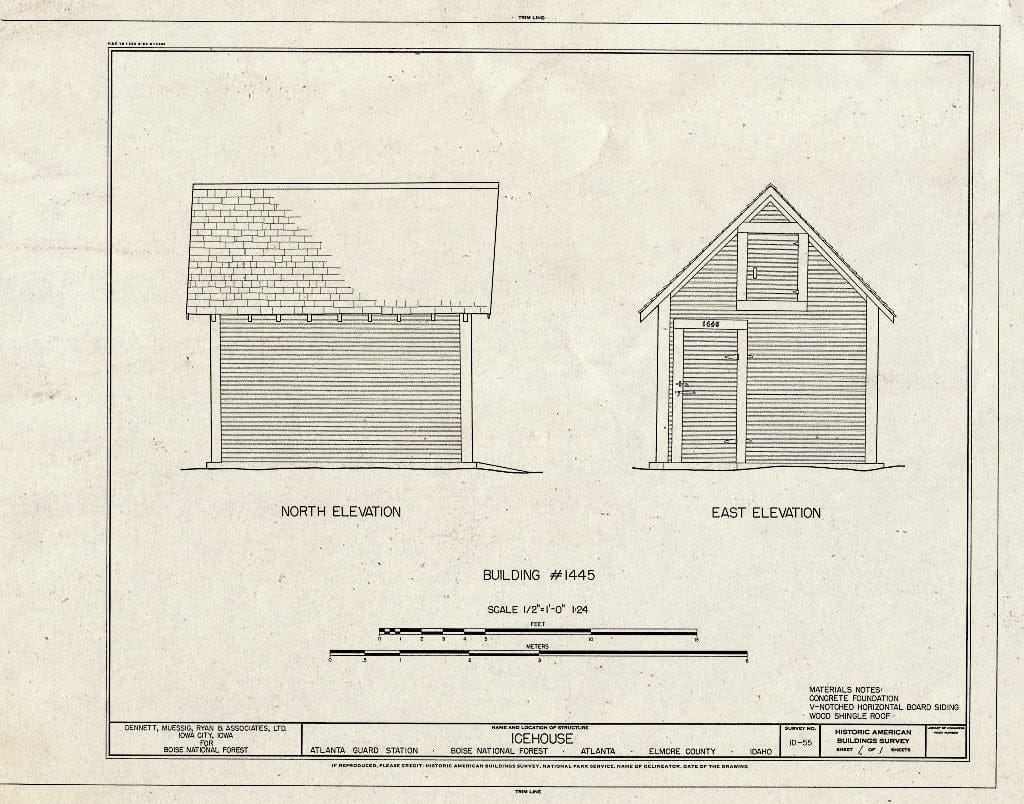 Blueprint HABS ID,20-ATLA,2A- (Sheet 1 of 1) - Atlanta Guard Station, Icehouse, Atlanta, Elmore County, ID