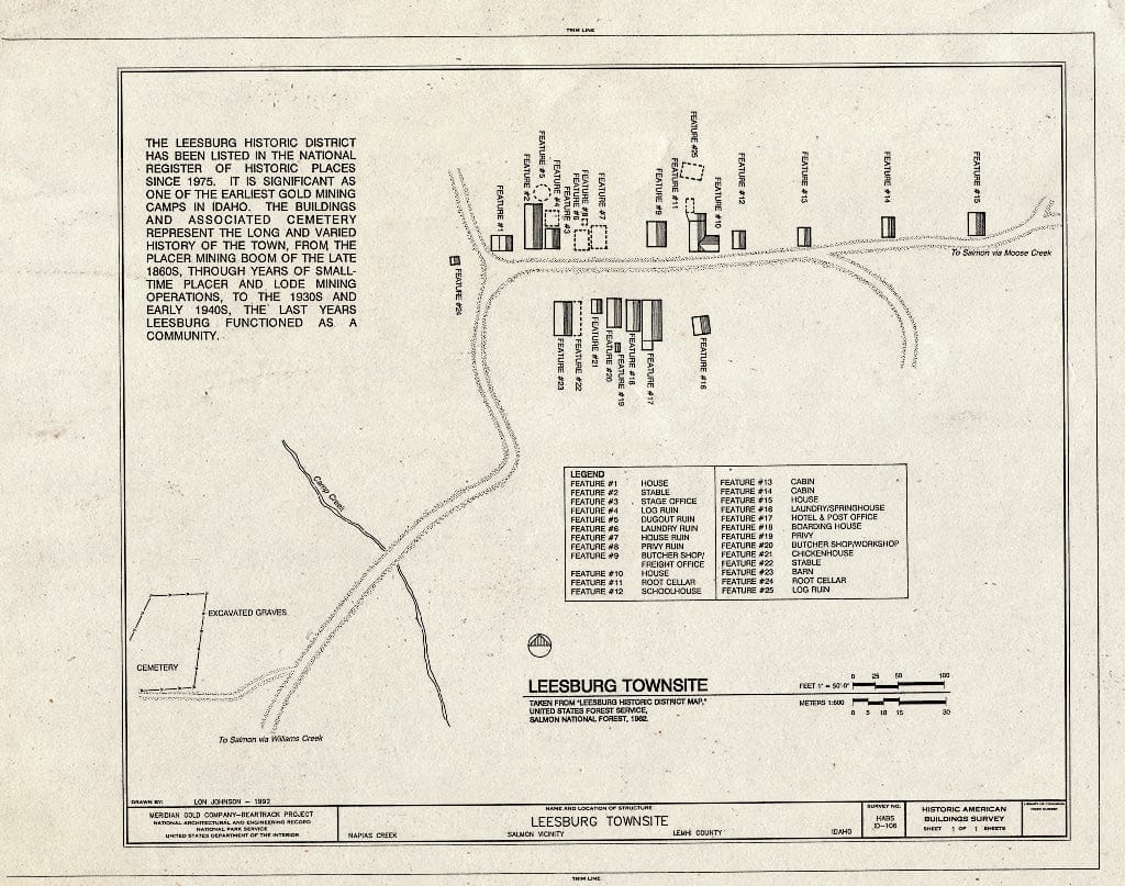 Blueprint HABS ID,30-SAL.V,1- (Sheet 1 of 1) - Leesburg Townsite, Napias Creek, Salmon, Lemhi County, ID