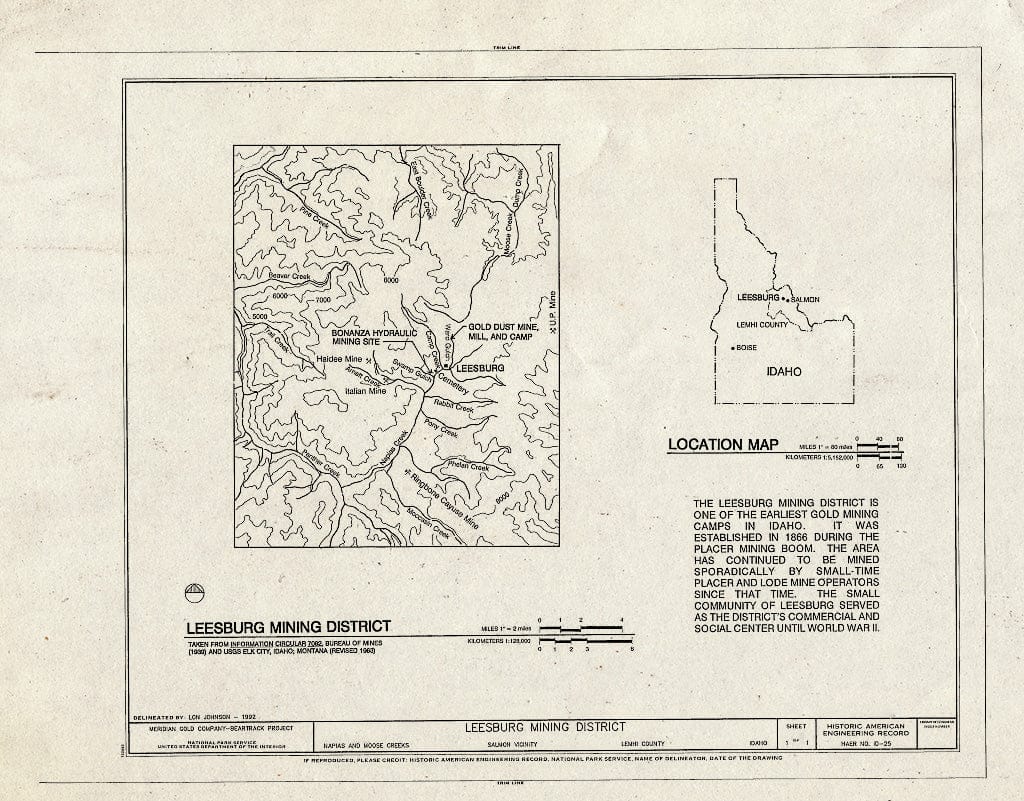 Blueprint Location Map - Leesburg Mining District, Napias & Moose Creeks, Salmon, Lemhi County, ID