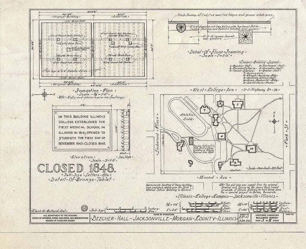 Blueprint HABS Ill,69-JACVI,2A- (Sheet 3 of 11) - Illinois College, Beecher Hall, Jacksonville, Morgan County, IL