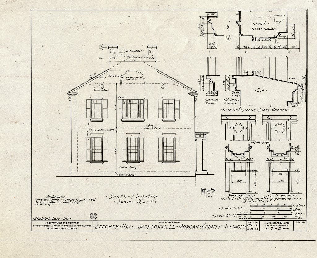 Blueprint HABS Ill,69-JACVI,2A- (Sheet 7 of 11) - Illinois College, Beecher Hall, Jacksonville, Morgan County, IL