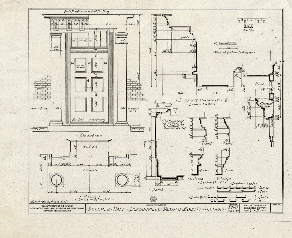 Blueprint HABS Ill,69-JACVI,2A- (Sheet 9 of 11) - Illinois College, Beecher Hall, Jacksonville, Morgan County, IL