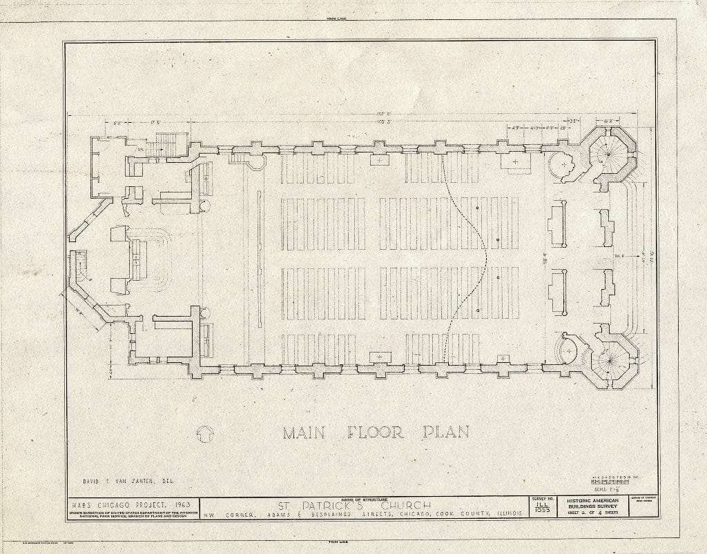 Blueprint HABS Ill,16-CHIG,35- (Sheet 2 of 4) - St. Patrick's Church, Adams & Desplaines Streets, Chicago, Cook County, IL