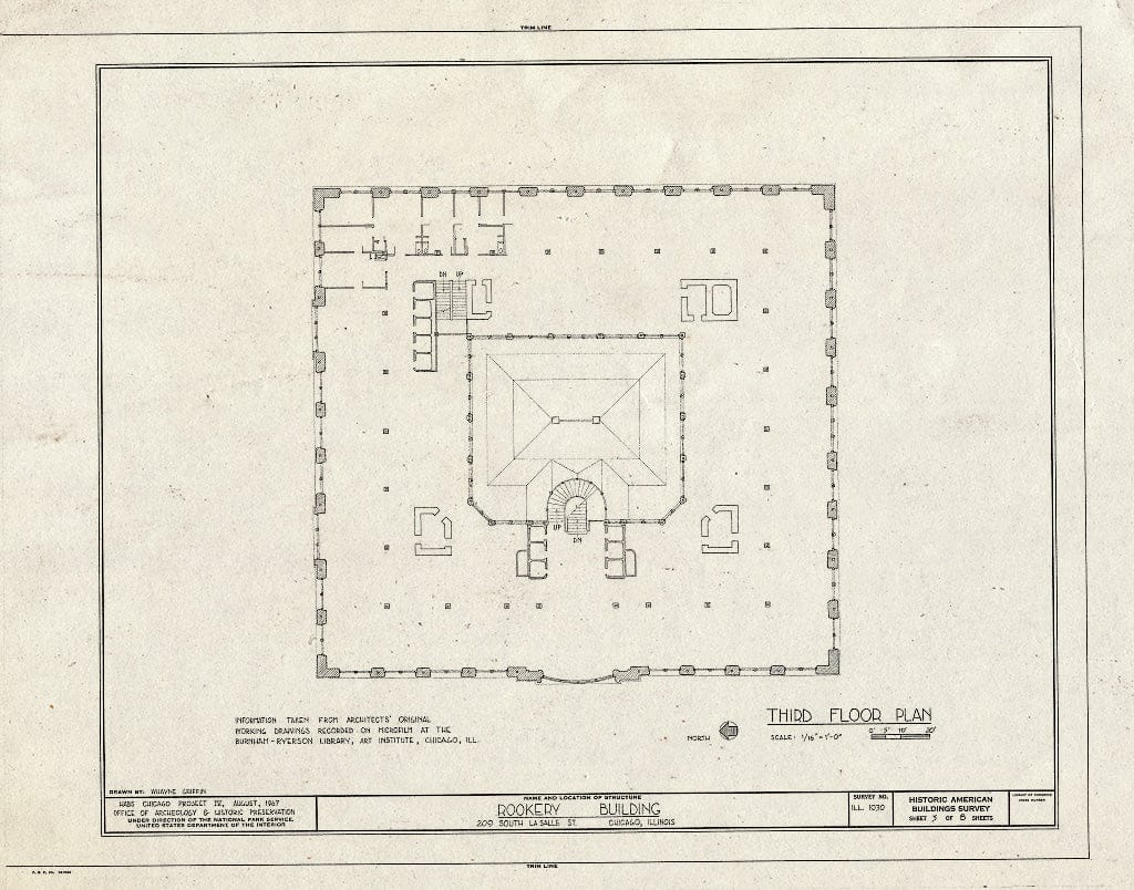 Blueprint Third Floor Plan - Rookery Building, 209 South Lasalle Street, Chicago, Cook County, IL