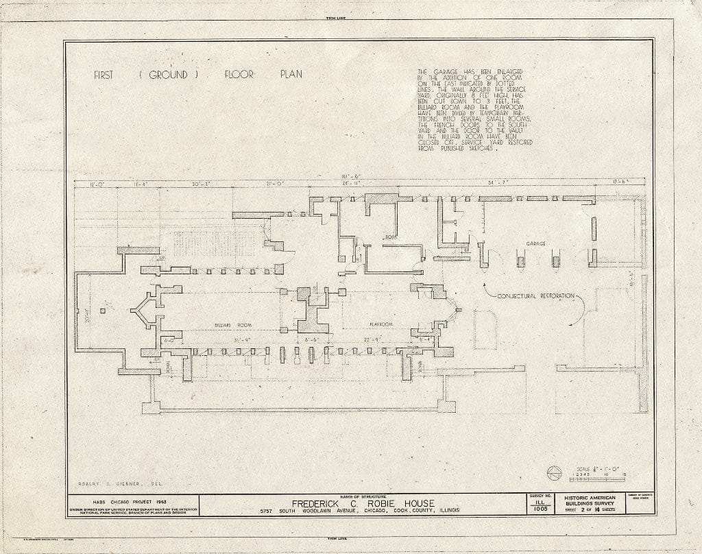 Blueprint HABS Ill,16-CHIG,33- (Sheet 2 of 14) - Frederick C. Robie House, 5757 Woodlawn Avenue, Chicago, Cook County, IL