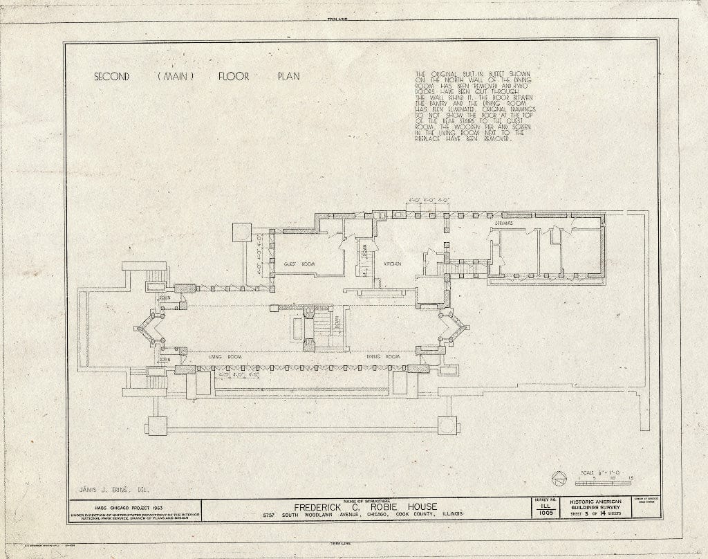 Blueprint HABS Ill,16-CHIG,33- (Sheet 3 of 14) - Frederick C. Robie House, 5757 Woodlawn Avenue, Chicago, Cook County, IL