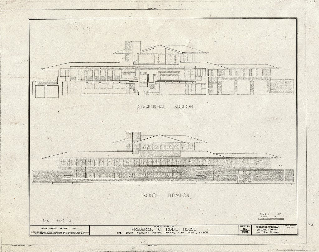 Blueprint HABS Ill,16-CHIG,33- (Sheet 5 of 14) - Frederick C. Robie House, 5757 Woodlawn Avenue, Chicago, Cook County, IL