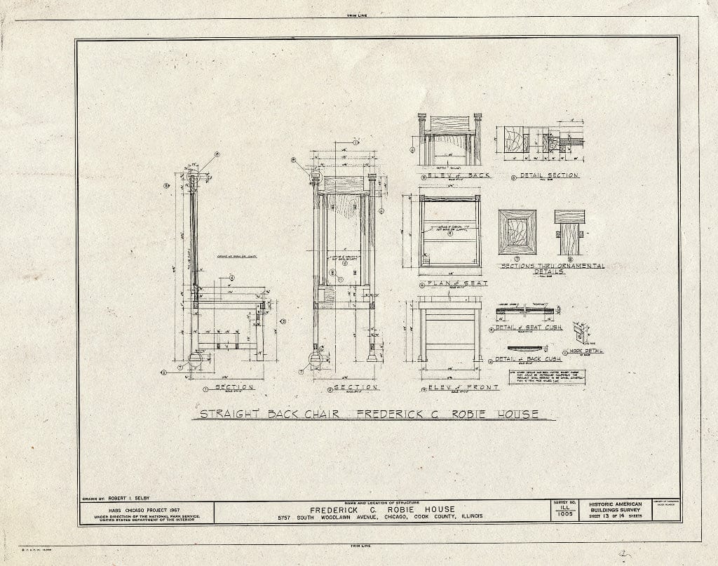 Blueprint HABS Ill,16-CHIG,33- (Sheet 13 of 14) - Frederick C. Robie House, 5757 Woodlawn Avenue, Chicago, Cook County, IL