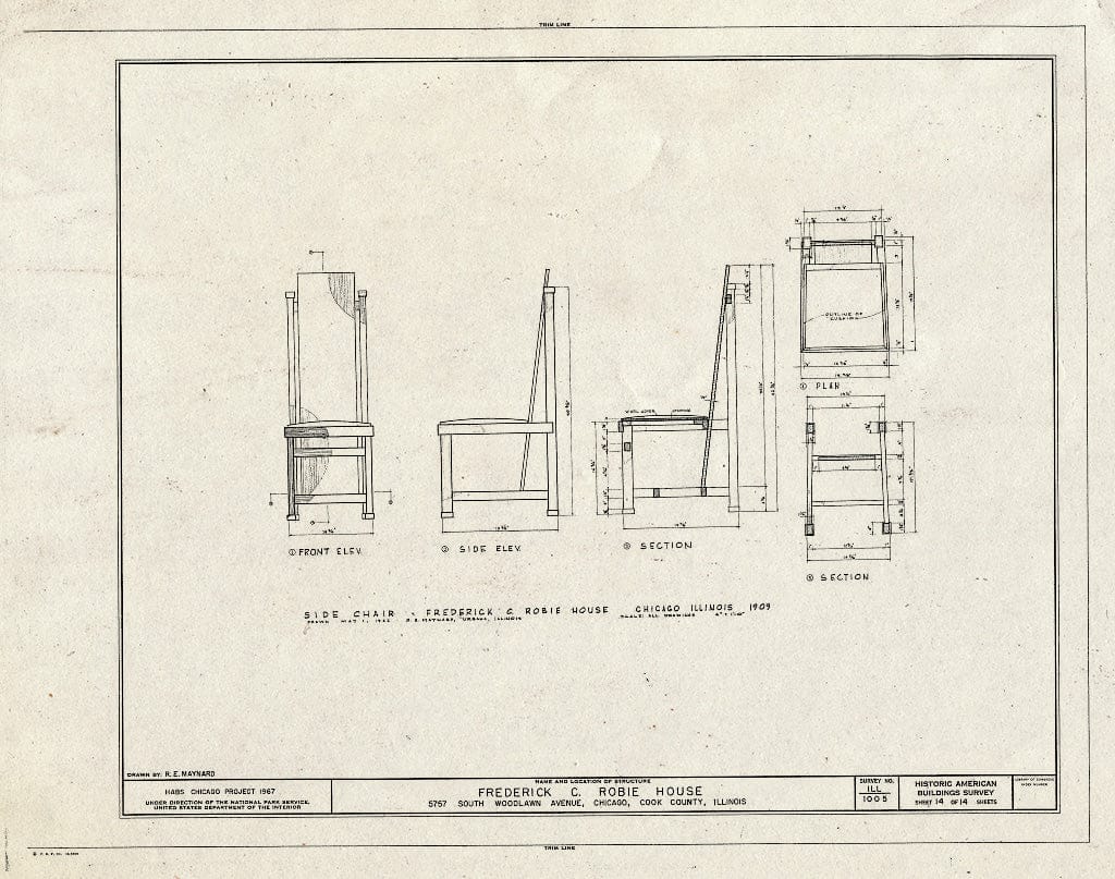 Blueprint HABS Ill,16-CHIG,33- (Sheet 14 of 14) - Frederick C. Robie House, 5757 Woodlawn Avenue, Chicago, Cook County, IL