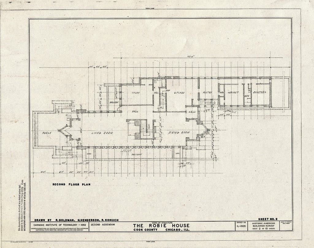 Blueprint HABS Ill,16-CHIG,33- (Sheet 2 of 10) - Frederick C. Robie House, 5757 Woodlawn Avenue, Chicago, Cook County, IL