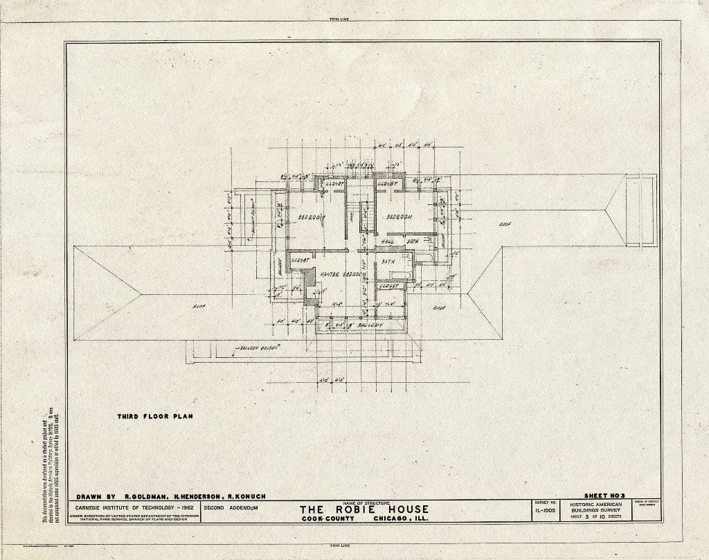 Blueprint HABS Ill,16-CHIG,33- (Sheet 3 of 10) - Frederick C. Robie House, 5757 Woodlawn Avenue, Chicago, Cook County, IL