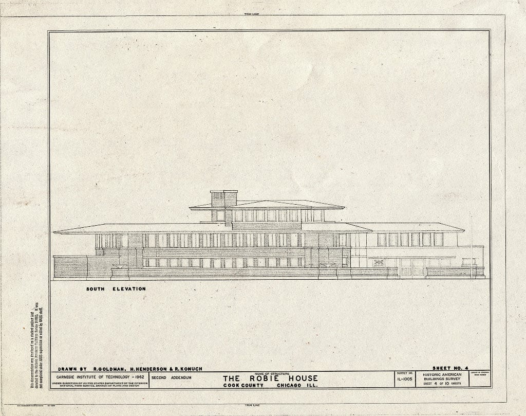 Blueprint HABS Ill,16-CHIG,33- (Sheet 4 of 10) - Frederick C. Robie House, 5757 Woodlawn Avenue, Chicago, Cook County, IL