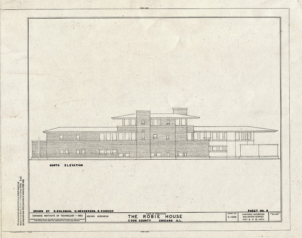 Blueprint HABS Ill,16-CHIG,33- (Sheet 5 of 10) - Frederick C. Robie House, 5757 Woodlawn Avenue, Chicago, Cook County, IL