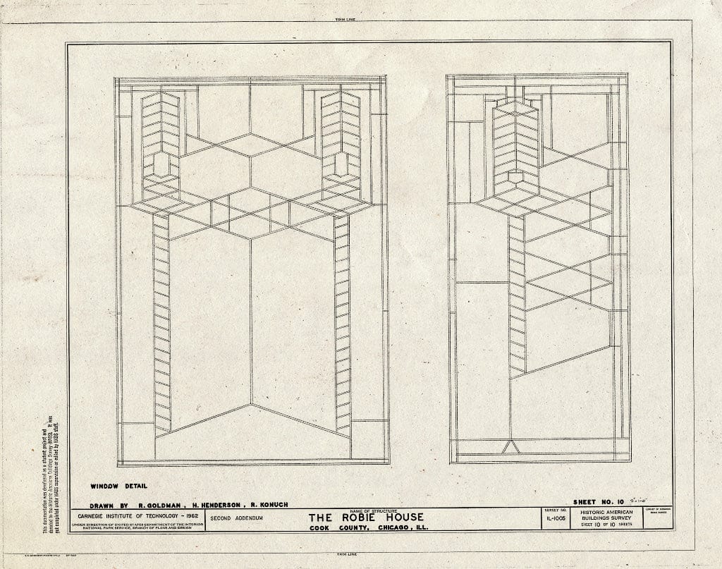 Blueprint HABS Ill,16-CHIG,33- (Sheet 10 of 10) - Frederick C. Robie House, 5757 Woodlawn Avenue, Chicago, Cook County, IL