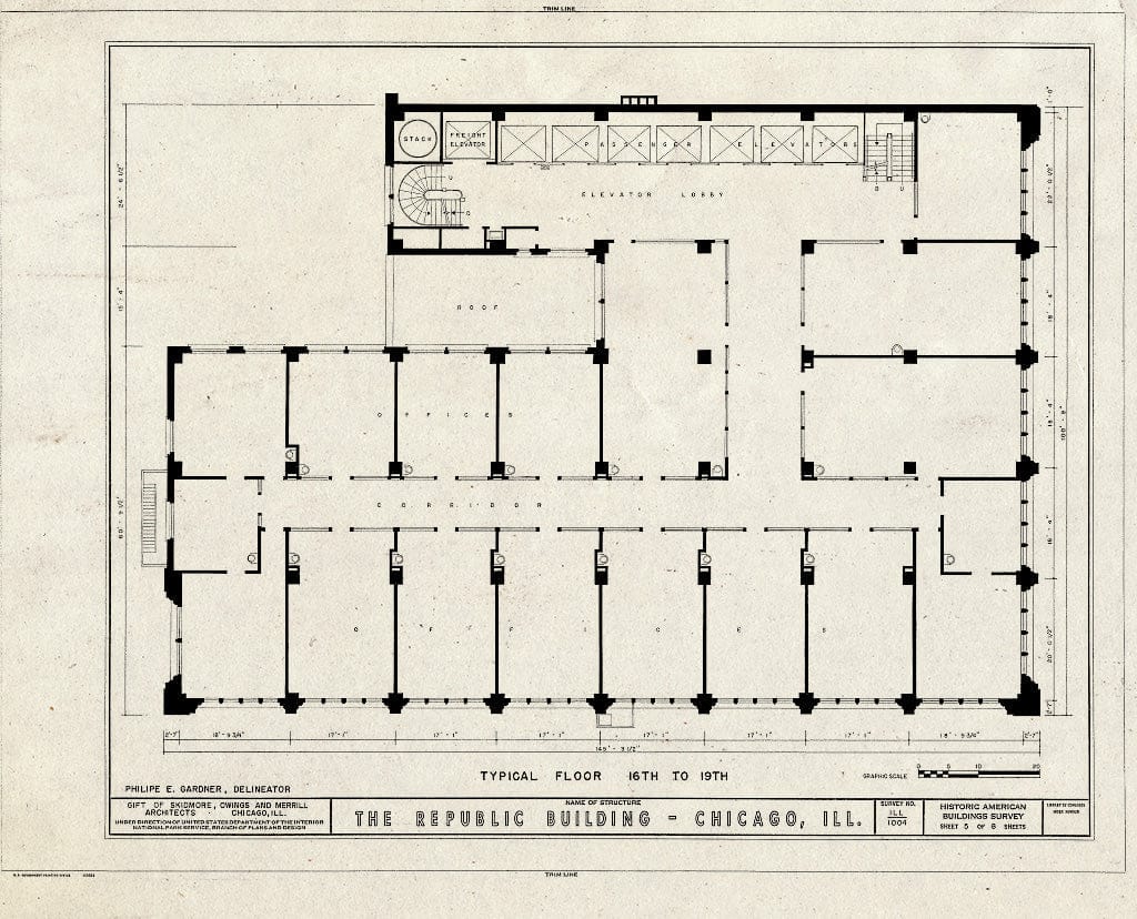 Blueprint HABS Ill,16-CHIG,9- (Sheet 5 of 8) - Republic Building, 209 South State Street, Chicago, Cook County, IL