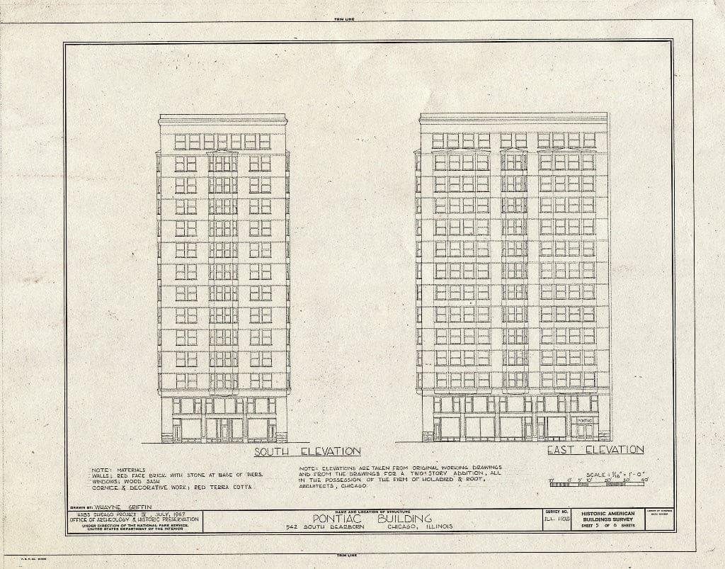 Blueprint HABS Ill,16-CHIG,86- (Sheet 5 of 6) - Pontiac Building, 542 South Dearborn Street, Chicago, Cook County, IL