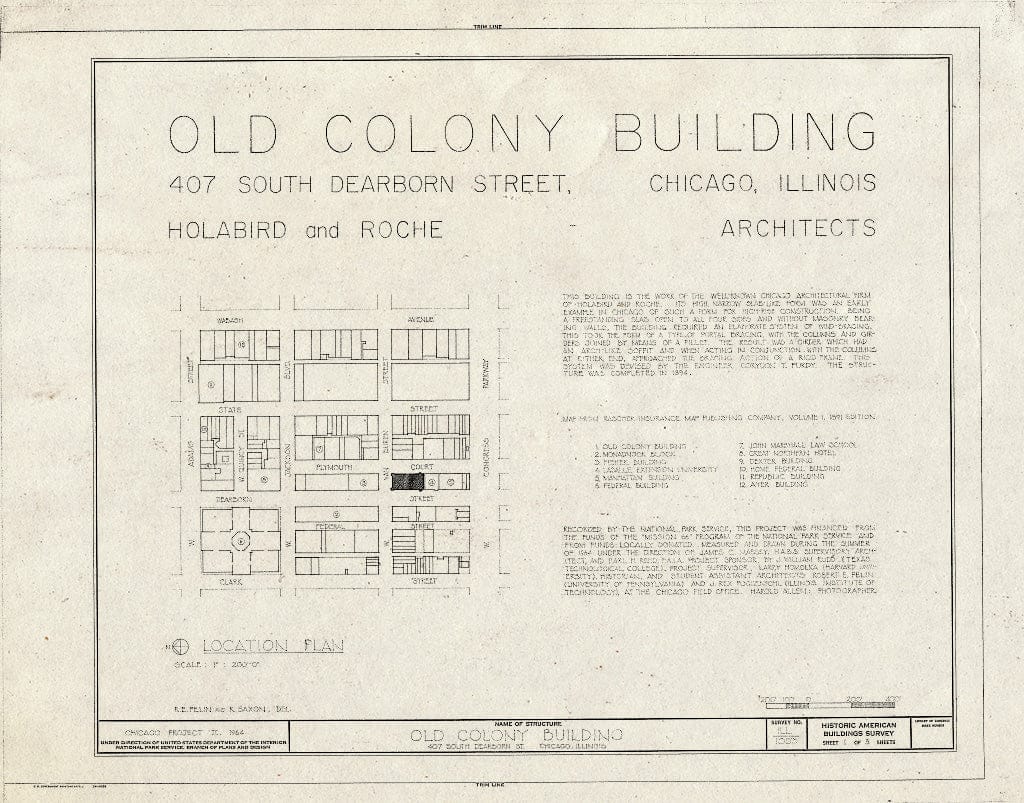 Blueprint HABS Ill,16-CHIG,55- (Sheet 1 of 3) - Old Colony Building, 407 South Dearborn Street, Chicago, Cook County, IL