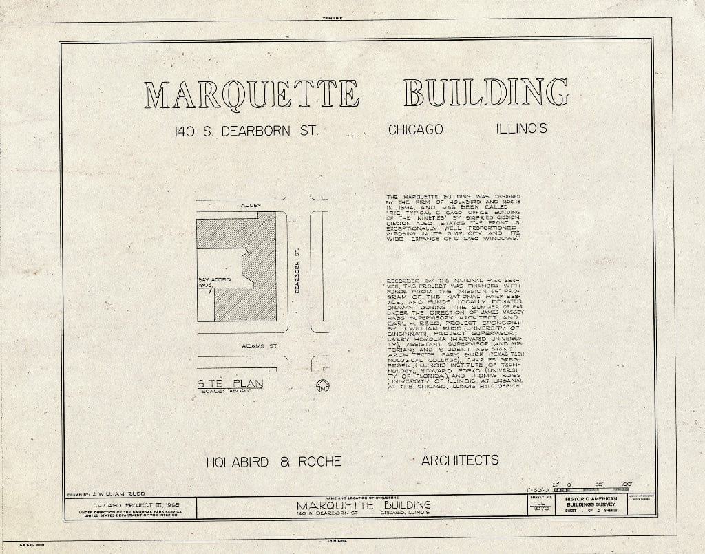 Blueprint HABS Ill,16-CHIG,70- (Sheet 1 of 3) - Marquette Building, 140 South Dearborn Street, Chicago, Cook County, IL