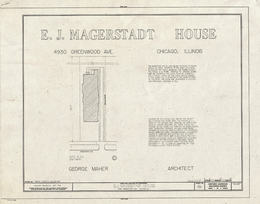 Blueprint HABS Ill,16-CHIG,26- (Sheet 1 of 4) - Ernest J. Magerstadt House, 4930 South Greenwood Avenue, Chicago, Cook County, IL