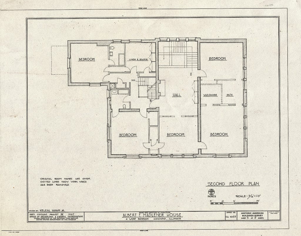 Blueprint Second Floor Plan - Albert F. Madlener House, 4 West Burton Place, Chicago, Cook County, IL