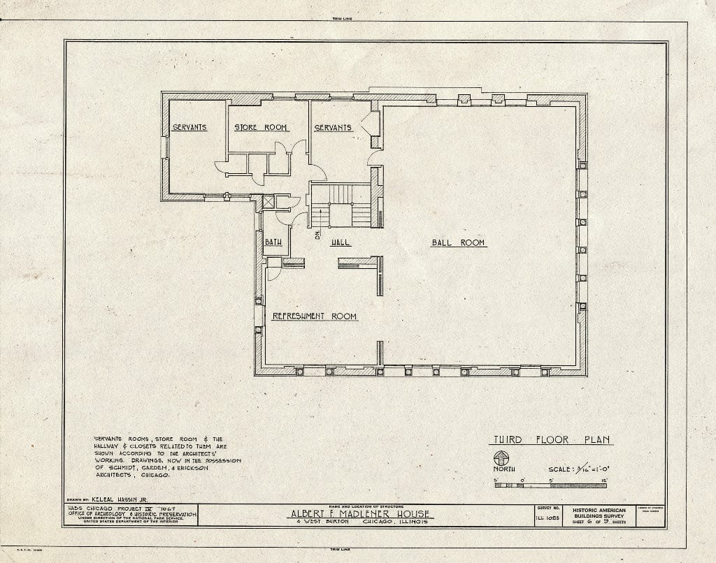 Blueprint Third Floor Plan - Albert F. Madlener House, 4 West Burton Place, Chicago, Cook County, IL