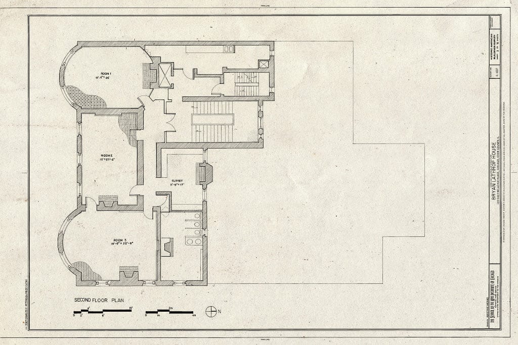Blueprint Second Floor Plan - Bryan Lathrop House, 120 East Bellevue Place, Chicago, Cook County, IL