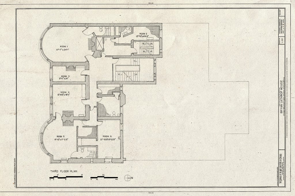 Blueprint Third Floor Plan - Bryan Lathrop House, 120 East Bellevue Place, Chicago, Cook County, IL