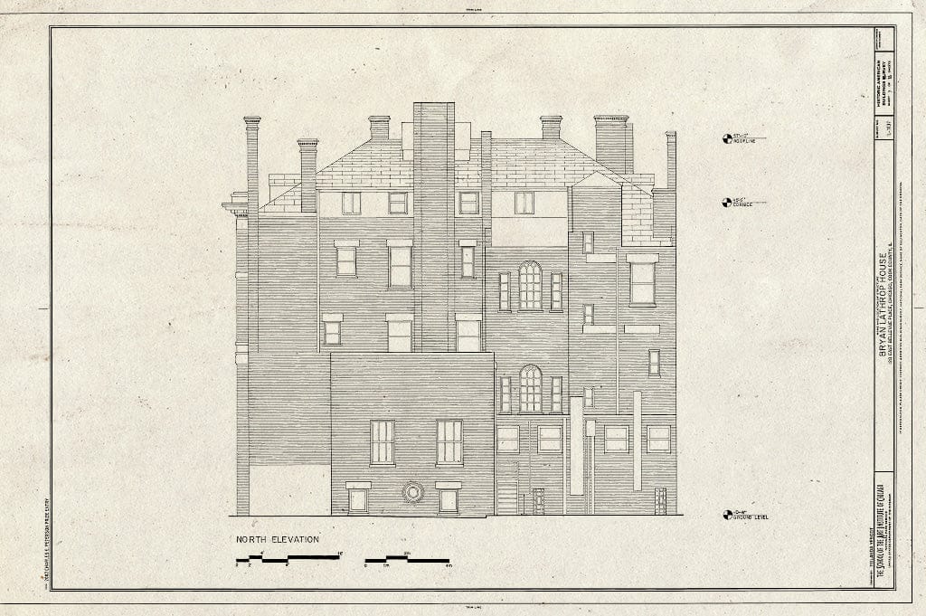 Blueprint North Elevation - Bryan Lathrop House, 120 East Bellevue Place, Chicago, Cook County, IL