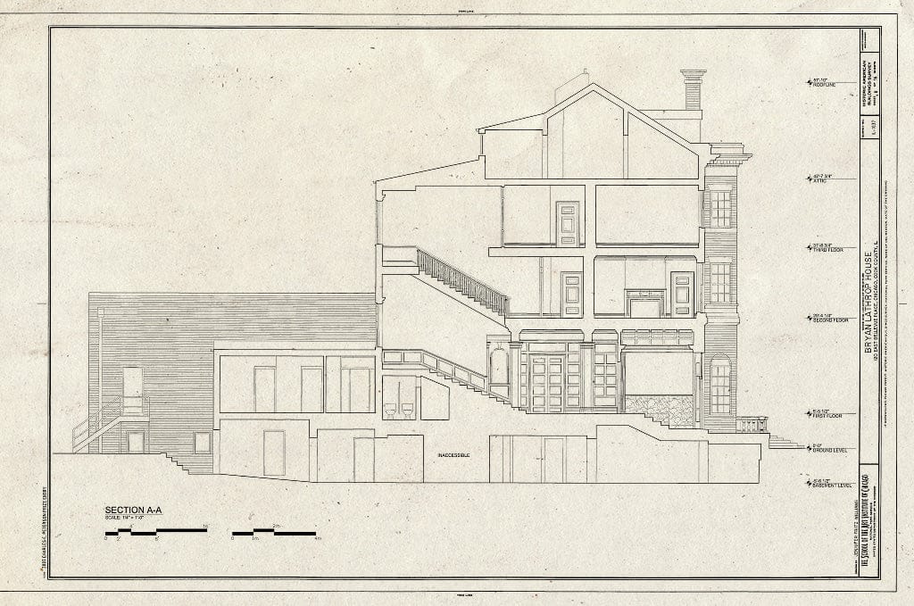 Blueprint Section A-A - Bryan Lathrop House, 120 East Bellevue Place, Chicago, Cook County, IL