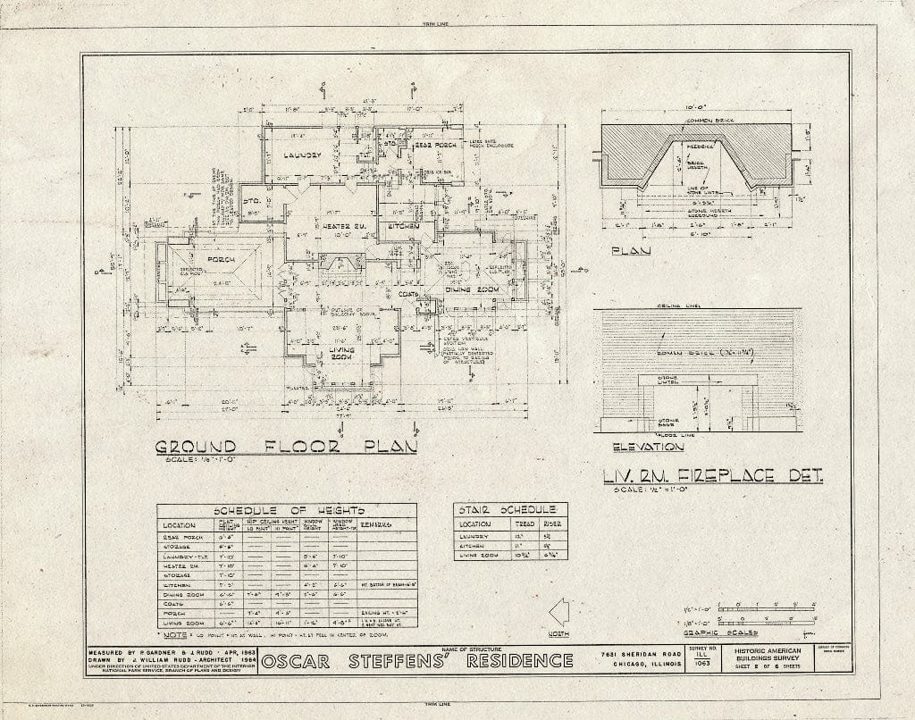 Blueprint HABS Ill,16-CHIG,64- (Sheet 2 of 6) - Oscar Steffens House, 7631 North Sheridan Road, Chicago, Cook County, IL