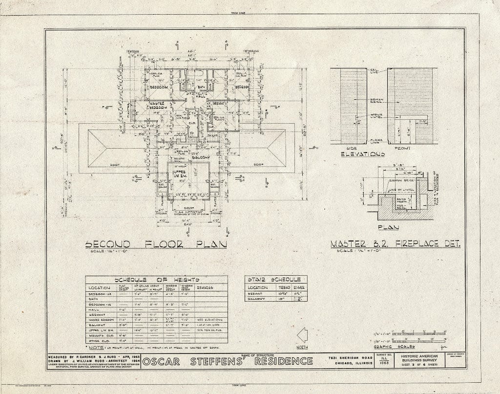 Blueprint HABS Ill,16-CHIG,64- (Sheet 3 of 6) - Oscar Steffens House, 7631 North Sheridan Road, Chicago, Cook County, IL
