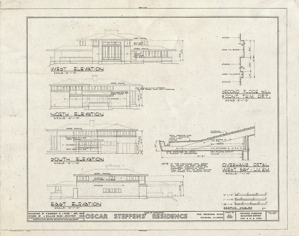 Blueprint HABS Ill,16-CHIG,64- (Sheet 4 of 6) - Oscar Steffens House, 7631 North Sheridan Road, Chicago, Cook County, IL