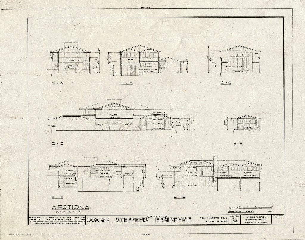 Blueprint HABS Ill,16-CHIG,64- (Sheet 5 of 6) - Oscar Steffens House, 7631 North Sheridan Road, Chicago, Cook County, IL