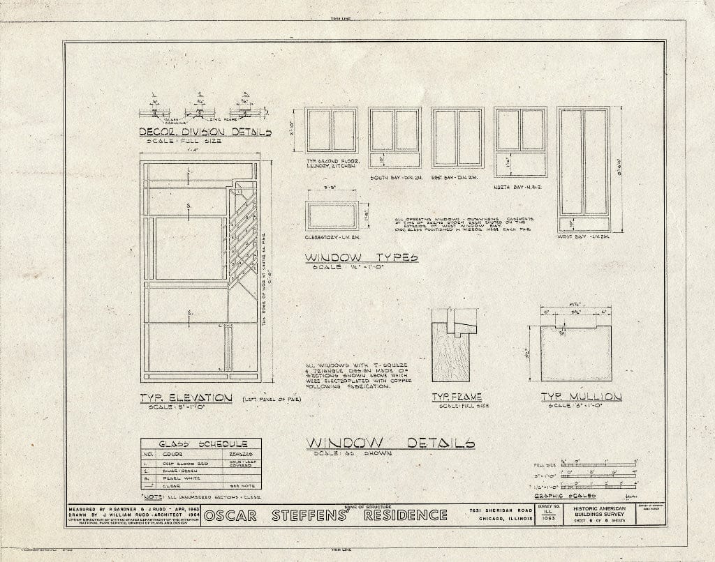 Blueprint HABS Ill,16-CHIG,64- (Sheet 6 of 6) - Oscar Steffens House, 7631 North Sheridan Road, Chicago, Cook County, IL