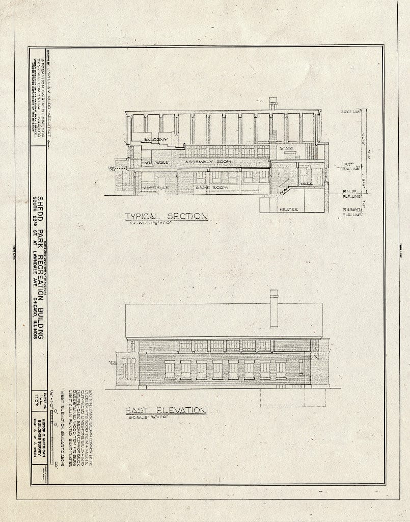 Blueprint HABS Ill,16-CHIG,87- (Sheet 3 of 4) - Shedd Park Recreation Building, South Twenty-Third Street & Lawndale Avenue, Chicago, Cook County, IL