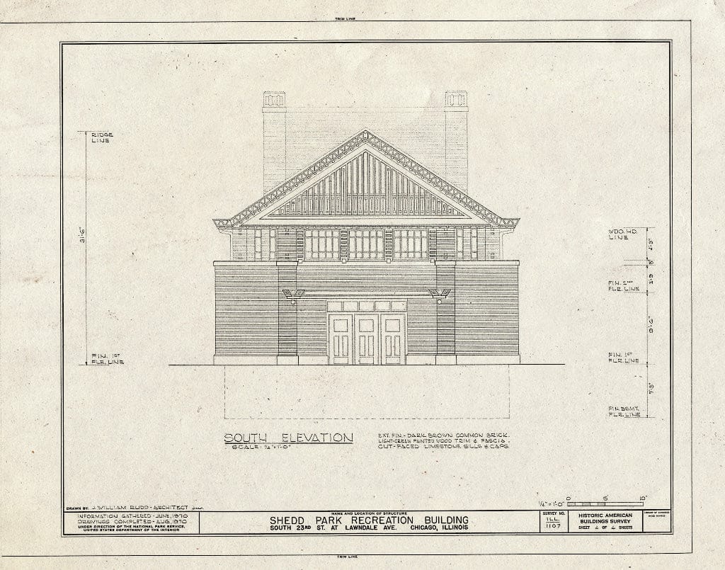 Blueprint HABS Ill,16-CHIG,87- (Sheet 4 of 4) - Shedd Park Recreation Building, South Twenty-Third Street & Lawndale Avenue, Chicago, Cook County, IL