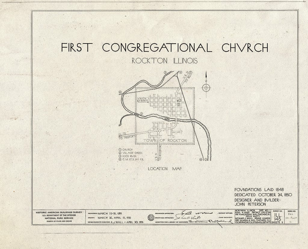 Blueprint HABS Ill,101-ROCT,1- (Sheet 0 of 5) - First Congregational Church, Union Street, Rockton, Winnebago County, IL