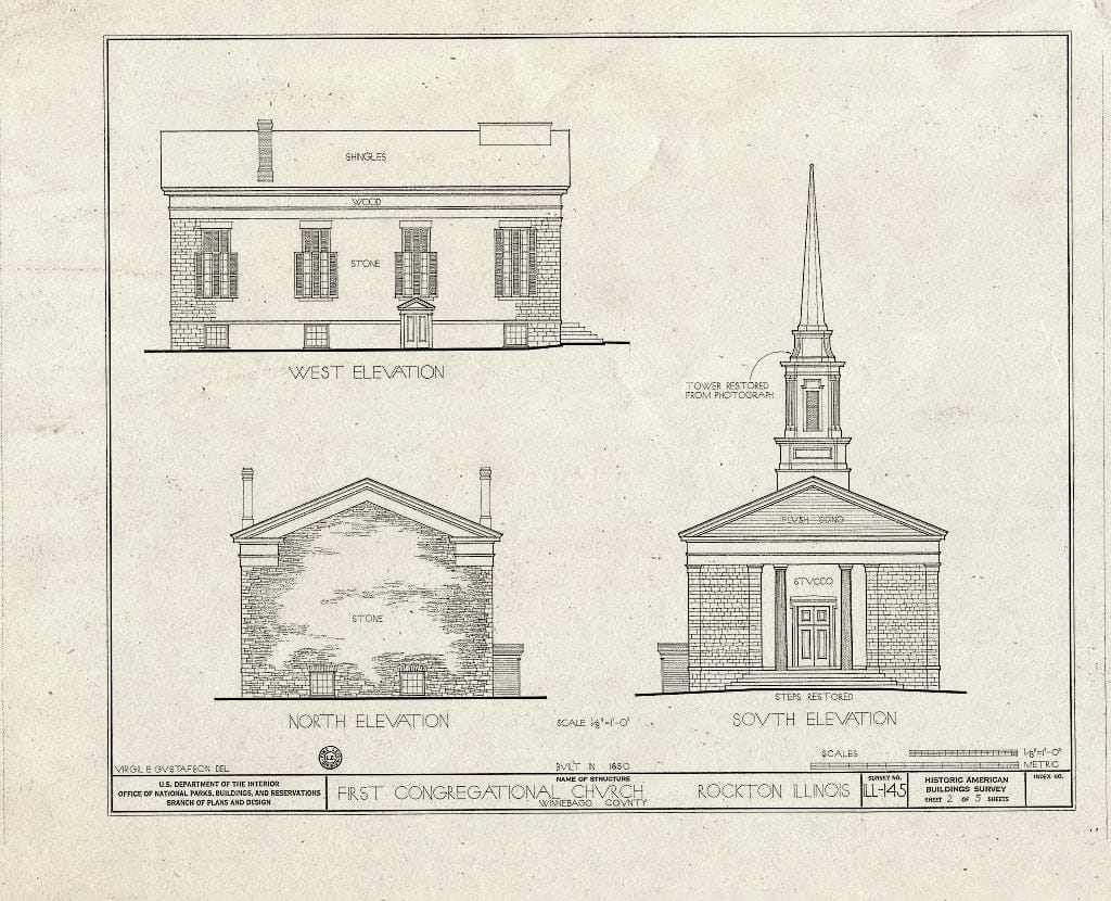 Blueprint HABS Ill,101-ROCT,1- (Sheet 2 of 5) - First Congregational Church, Union Street, Rockton, Winnebago County, IL