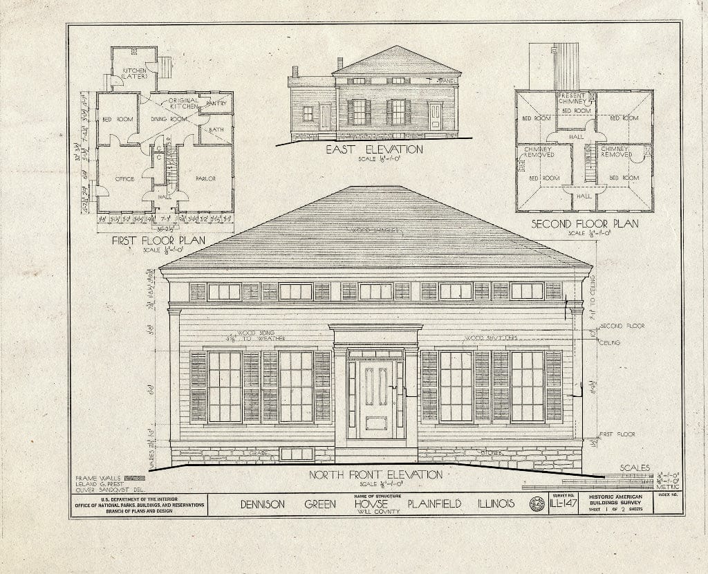 Blueprint HABS Ill,99-PLAFI,1- (Sheet 1 of 2) - Dennison Green House, Main Street, Plainfield, Will County, IL