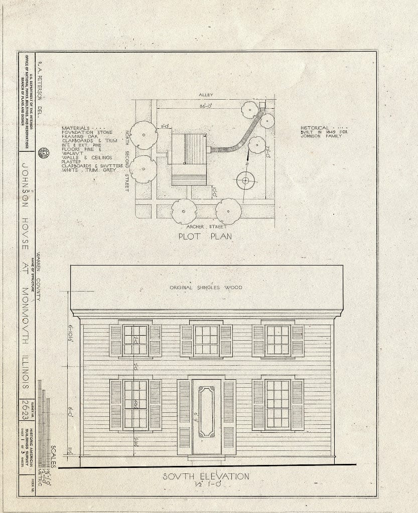 Blueprint HABS Ill,94-MONMO,1- (Sheet 1 of 3) - Johnson House, 300 East Archer Avenue, Monmouth, Warren County, IL
