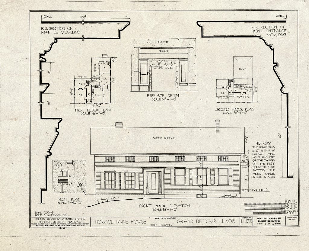 Blueprint HABS Ill,71-Grad,3- (Sheet 1 of 2) - Horace Paine House, Walker & Illinois Streets, Grand Detour, Ogle County, IL