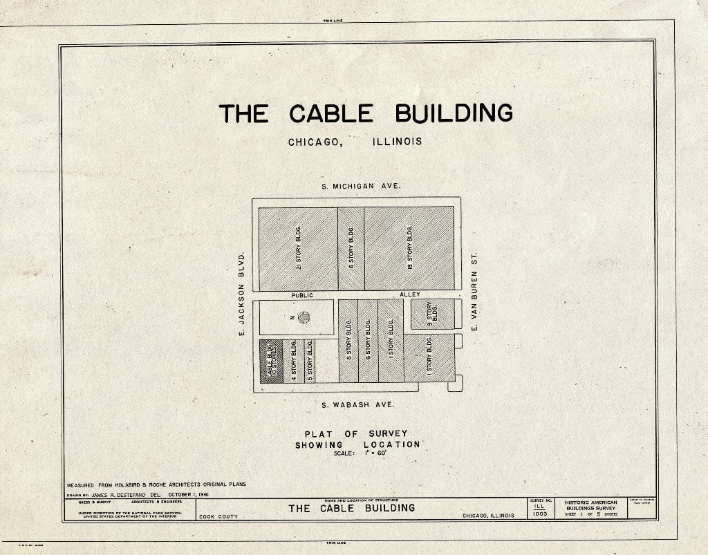 Blueprint HABS Ill,16-CHIG,8- (Sheet 1 of 5) - Cable Building, 57 East Jackson Boulevard, Chicago, Cook County, IL
