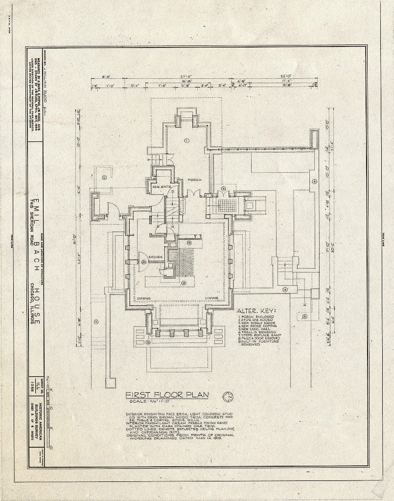 Blueprint HABS Ill,16-CHIG,83- (Sheet 2 of 6) - Emil Bach House, 7415 North Sheridan Road, Chicago, Cook County, IL