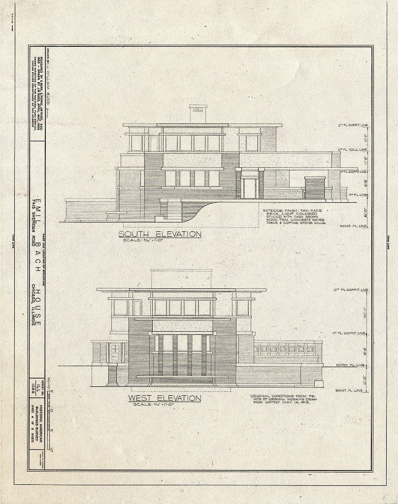 Blueprint HABS Ill,16-CHIG,83- (Sheet 4 of 6) - Emil Bach House, 7415 North Sheridan Road, Chicago, Cook County, IL