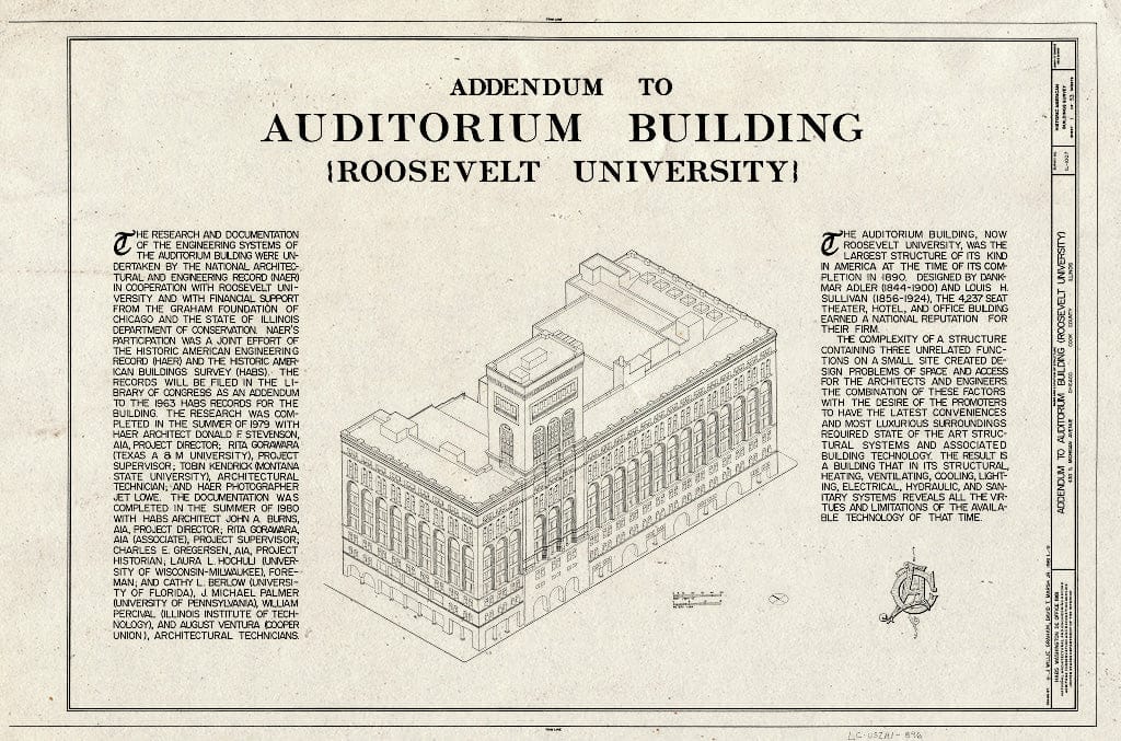 Blueprint HABS Ill,16-CHIG,39- (Sheet 1 of 53) - Auditorium Building, 430 South Michigan Avenue, Chicago, Cook County, IL