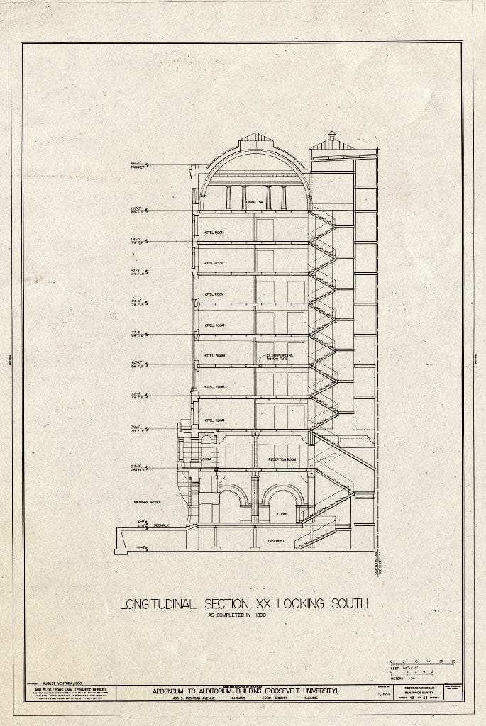 Blueprint HABS Ill,16-CHIG,39- (Sheet 43 of 53) - Auditorium Building, 430 South Michigan Avenue, Chicago, Cook County, IL